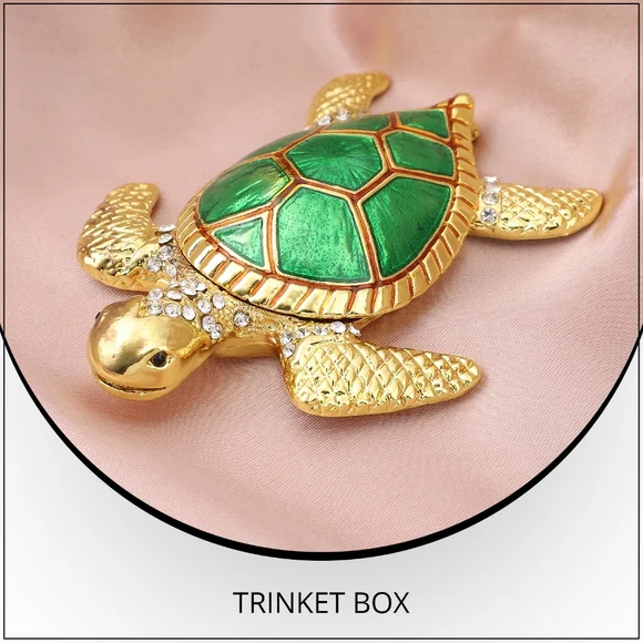 3.5" Sea Turtle Trinket Jewelry Box. Enameled Shell & Shiny Crystal accents - Picture 4 of 5